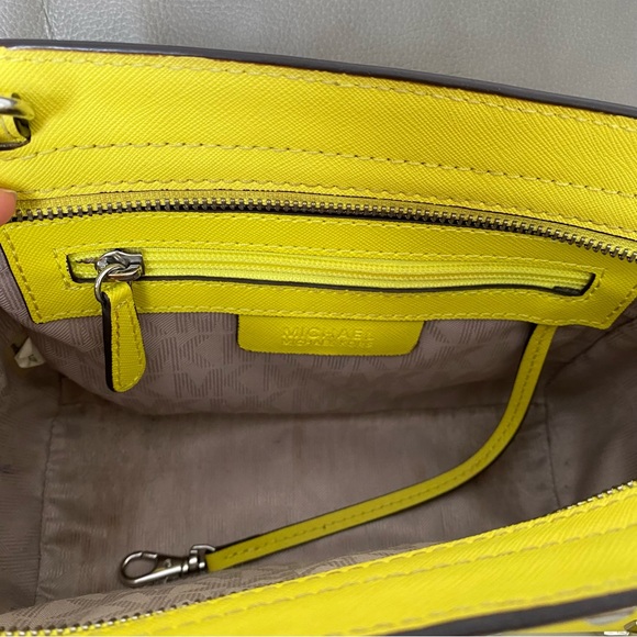 SALE MK Studded Selma Canary Yellow Leather Crossbody Bag - Picture 9 of 10